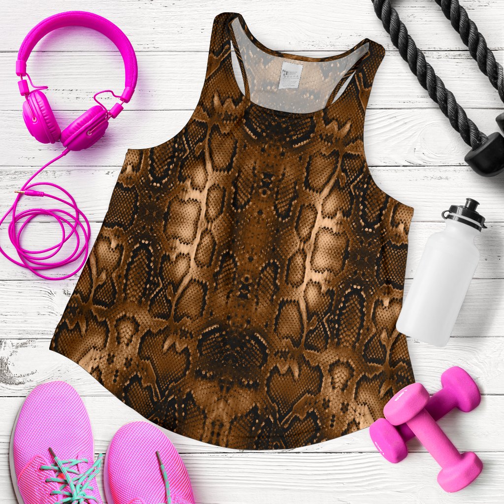 Snake Skin Brown Print Women Racerback Tank Top