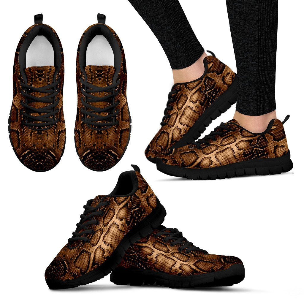 Snake Skin Brown Print Women Sneakers Shoes