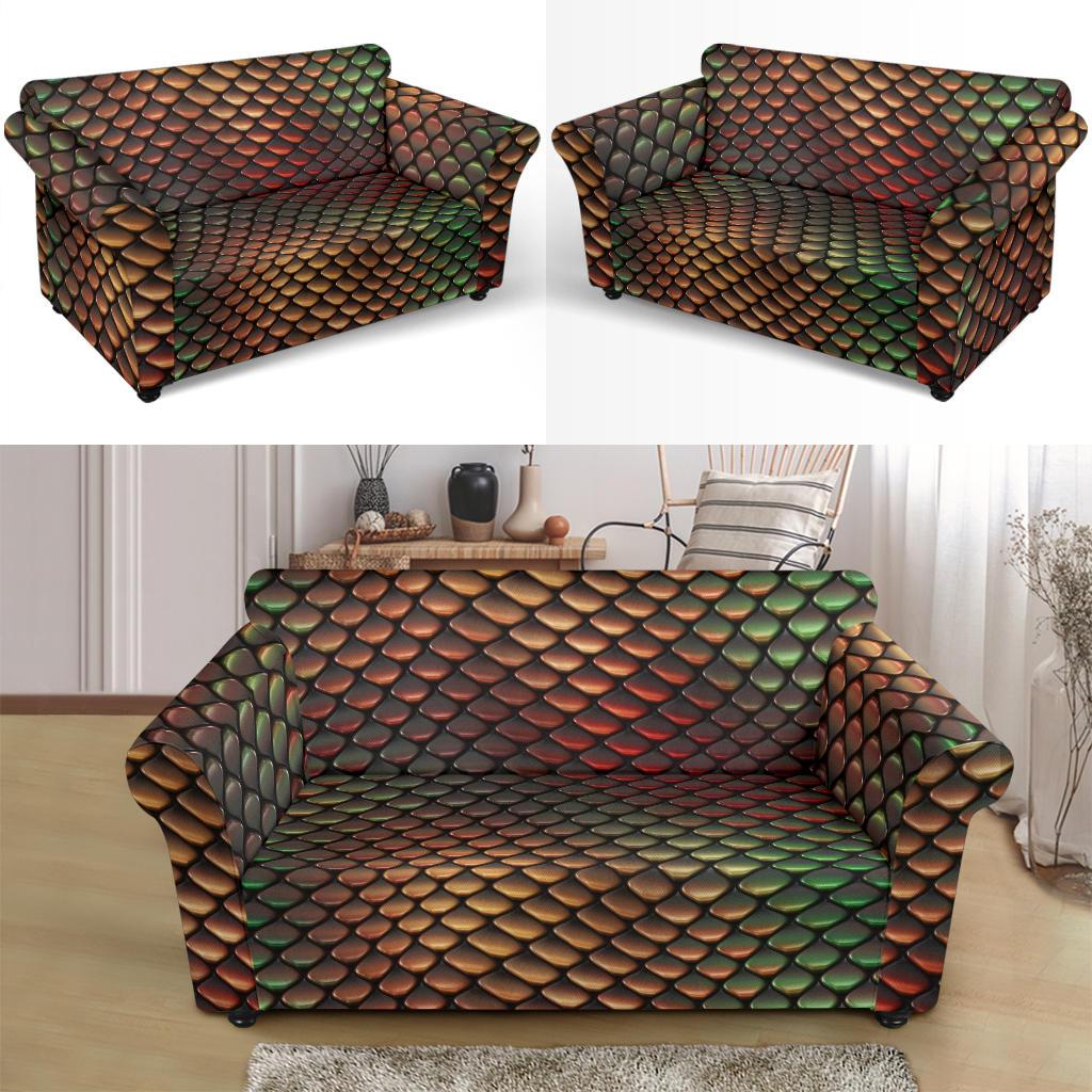 Snake Skin Colorful Print Loveseat Slipcover-JTAMIGO.COM