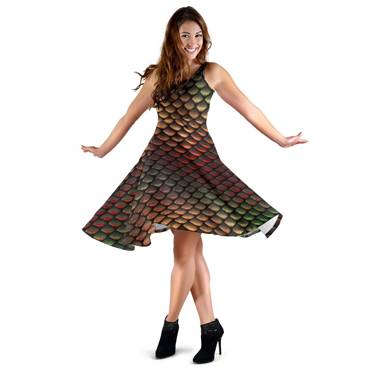 Snake Skin Colorful Print Sleeveless Dress