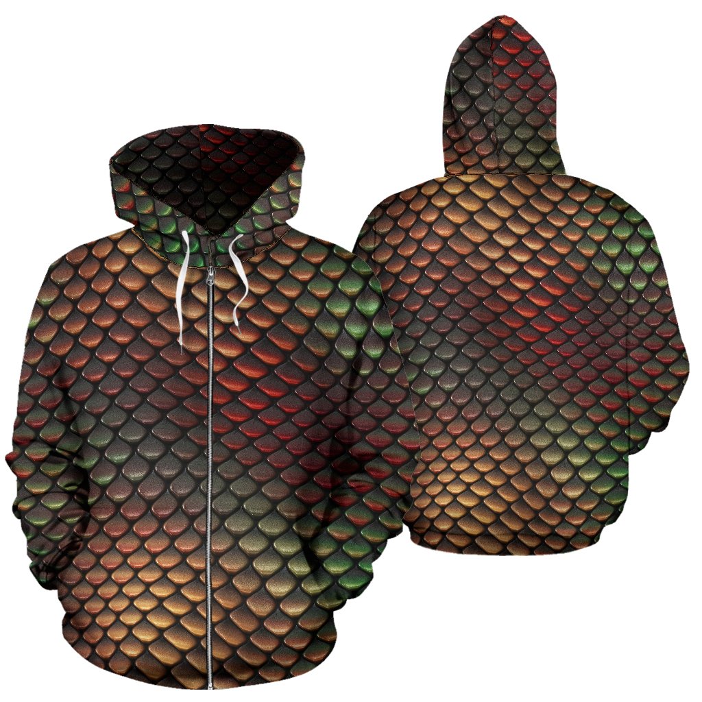 Snake Skin Colorful Print Zip Up Hoodie