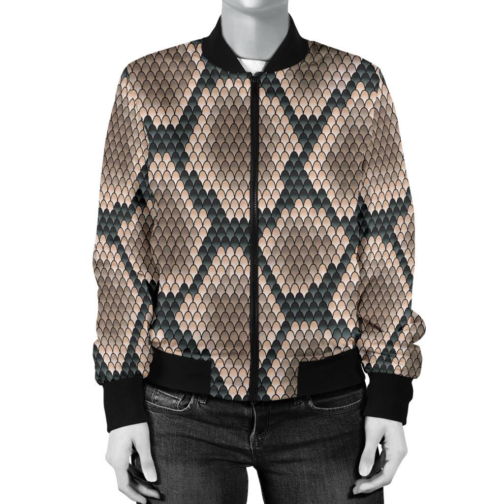 Snake Skin Design Print Women Casual Bomber Jacket