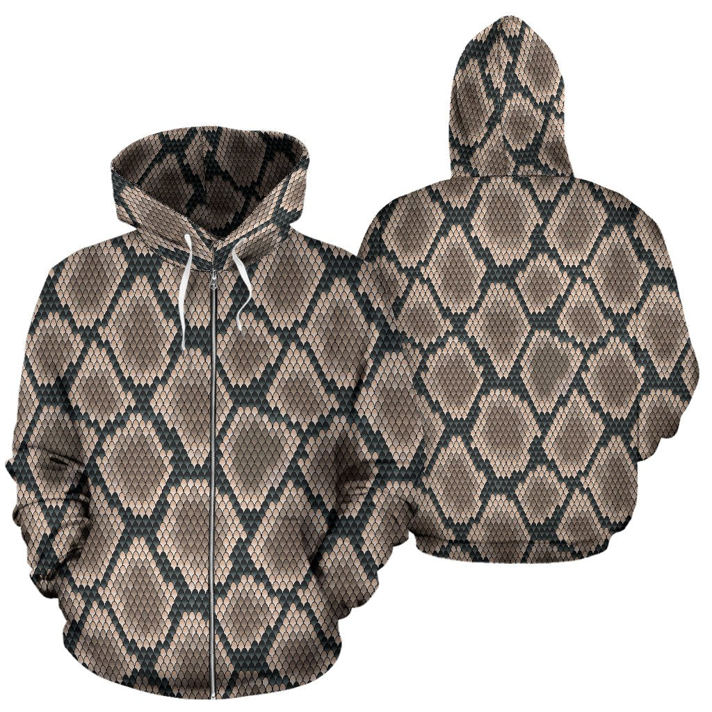Snake Skin Design Print Zip Up Hoodie