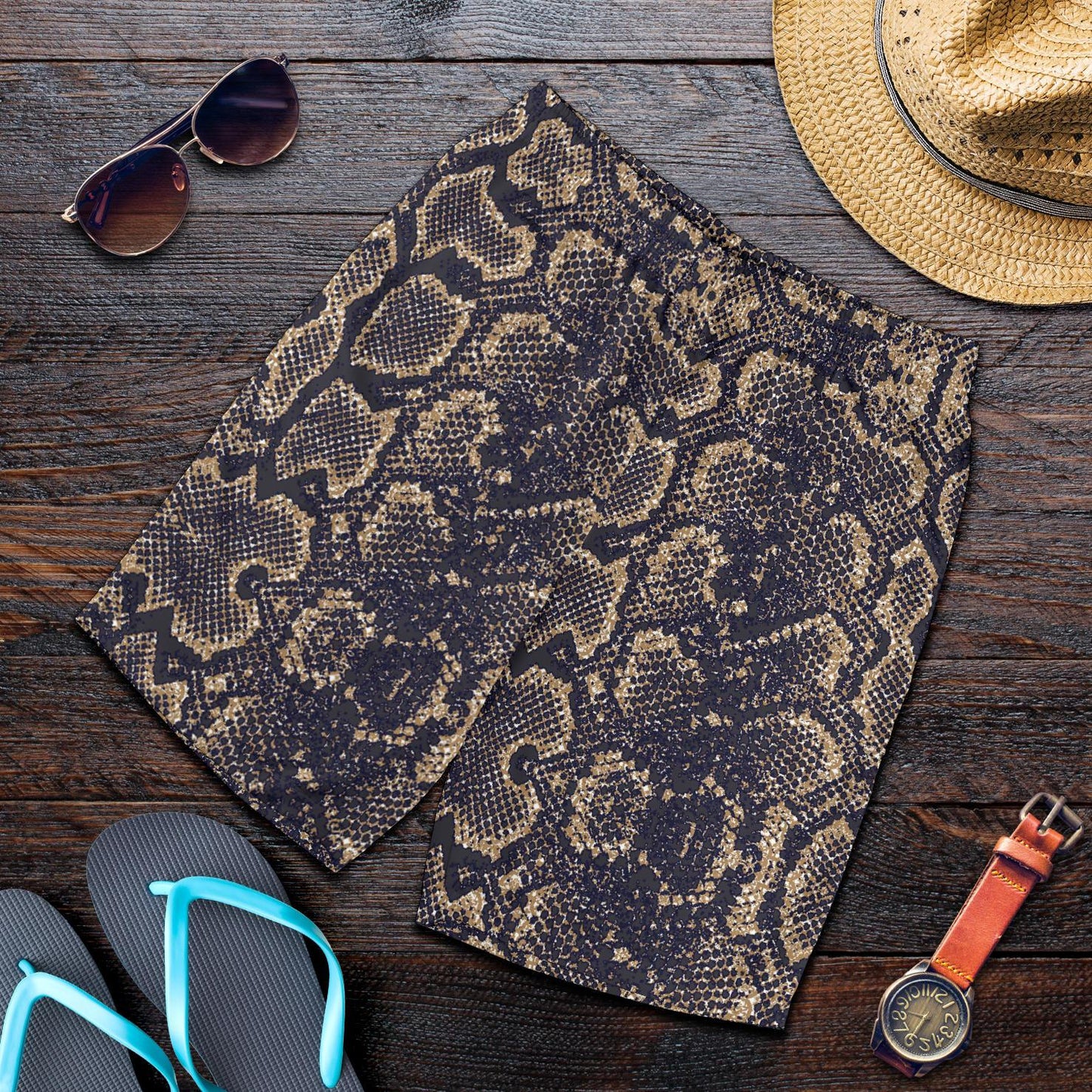 Snake Skin Pattern Print Mens Shorts-JTAMIGO.COM