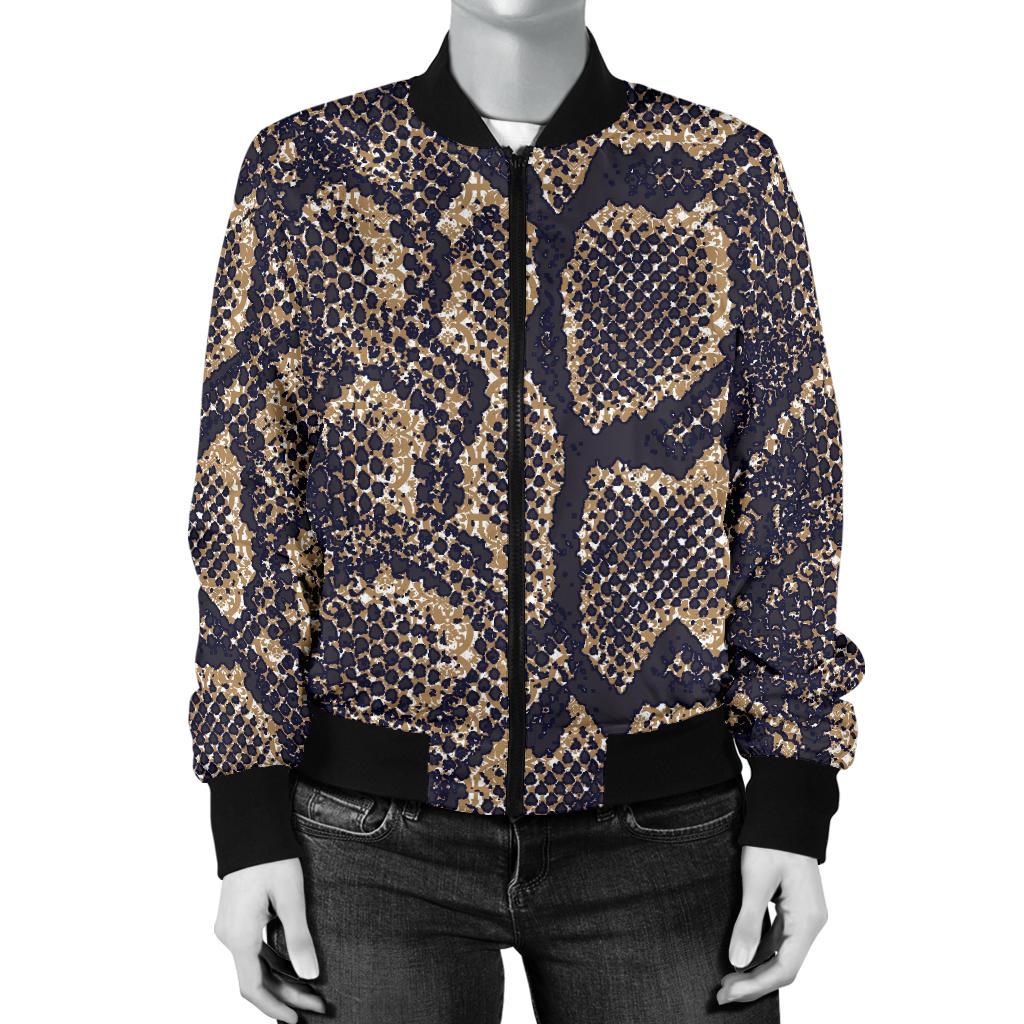 Snake Skin Pattern Print Women Casual Bomber Jacket