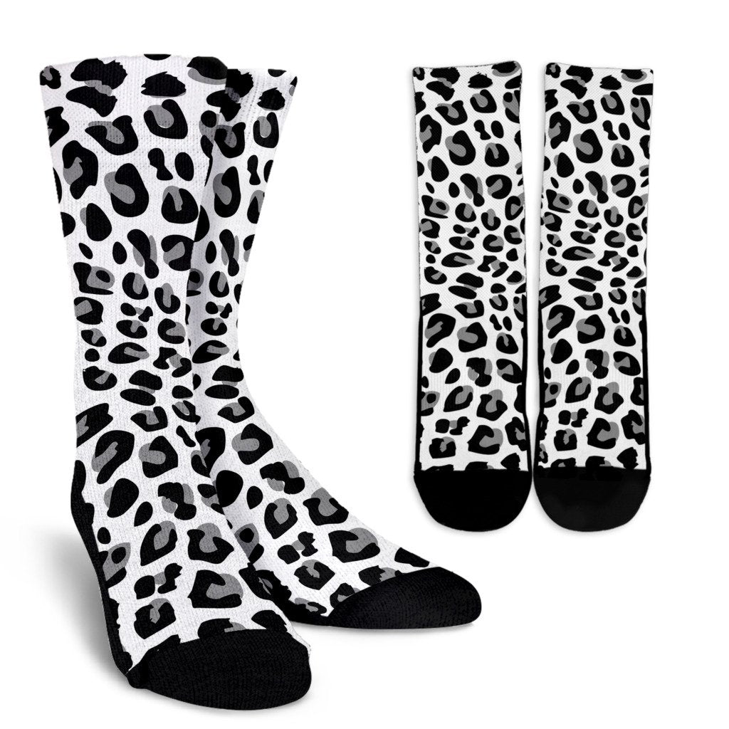 Snow Leopard Skin Print Crew Socks