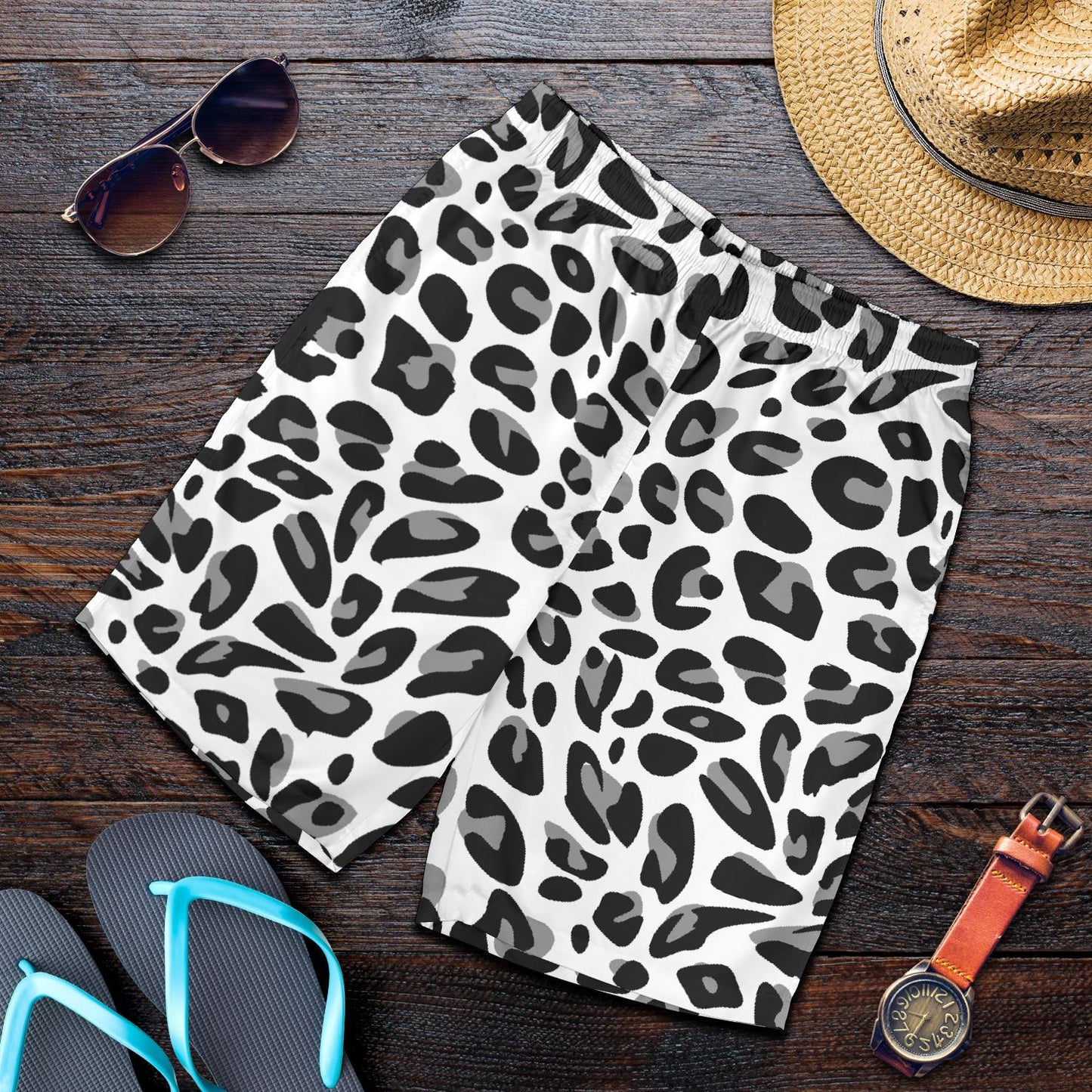 Snow Leopard Skin Print Mens Shorts-JTAMIGO.COM