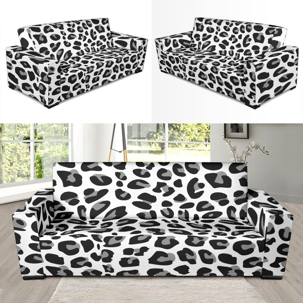 Snow Leopard Skin Print Sofa Slipcover-JTAMIGO.COM