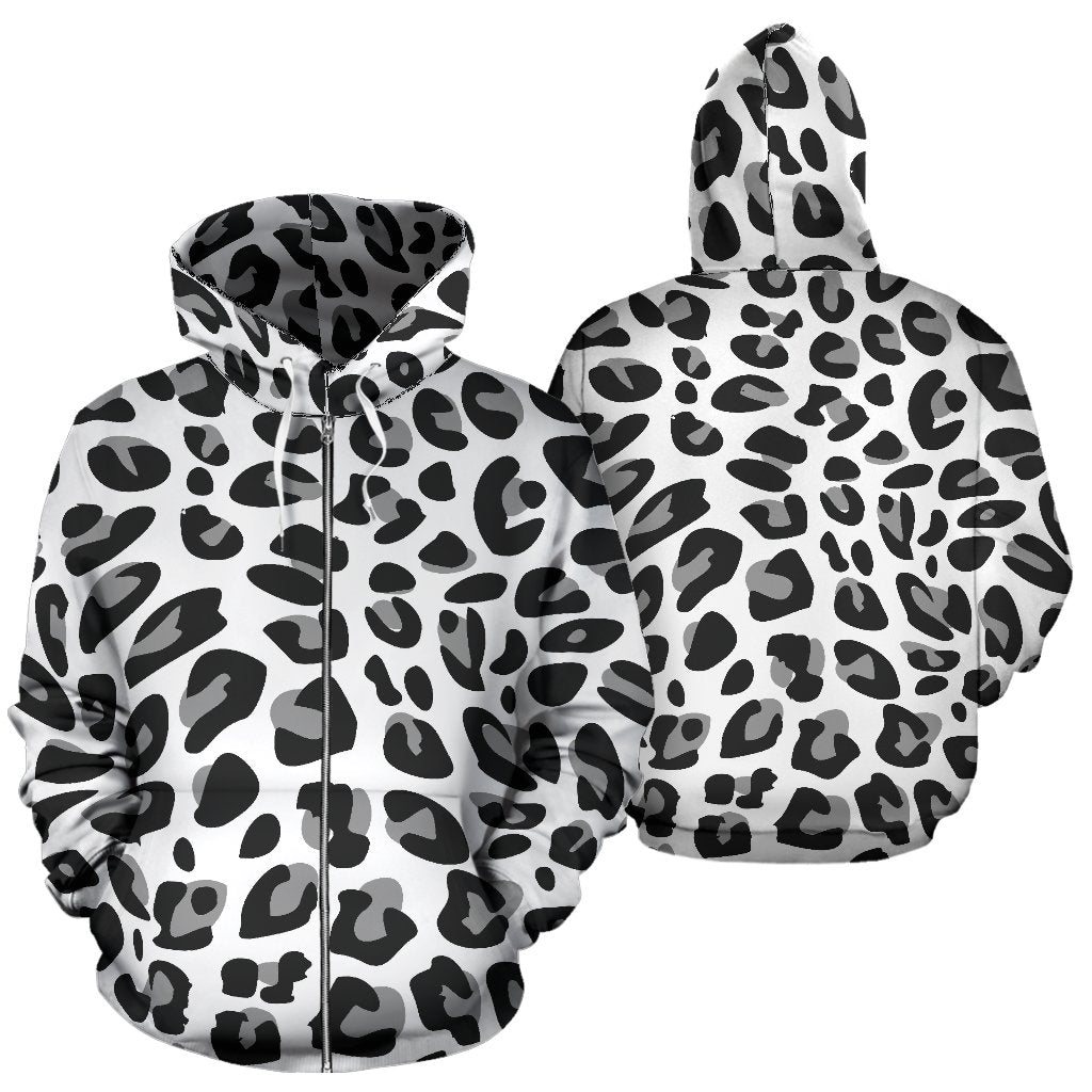 Snow Leopard Skin Print Zip Up Hoodie