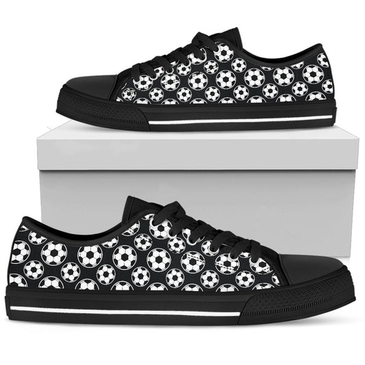 Soccer Ball Black Print Pattern Women Low Top Shoes-JTAMIGO.COM