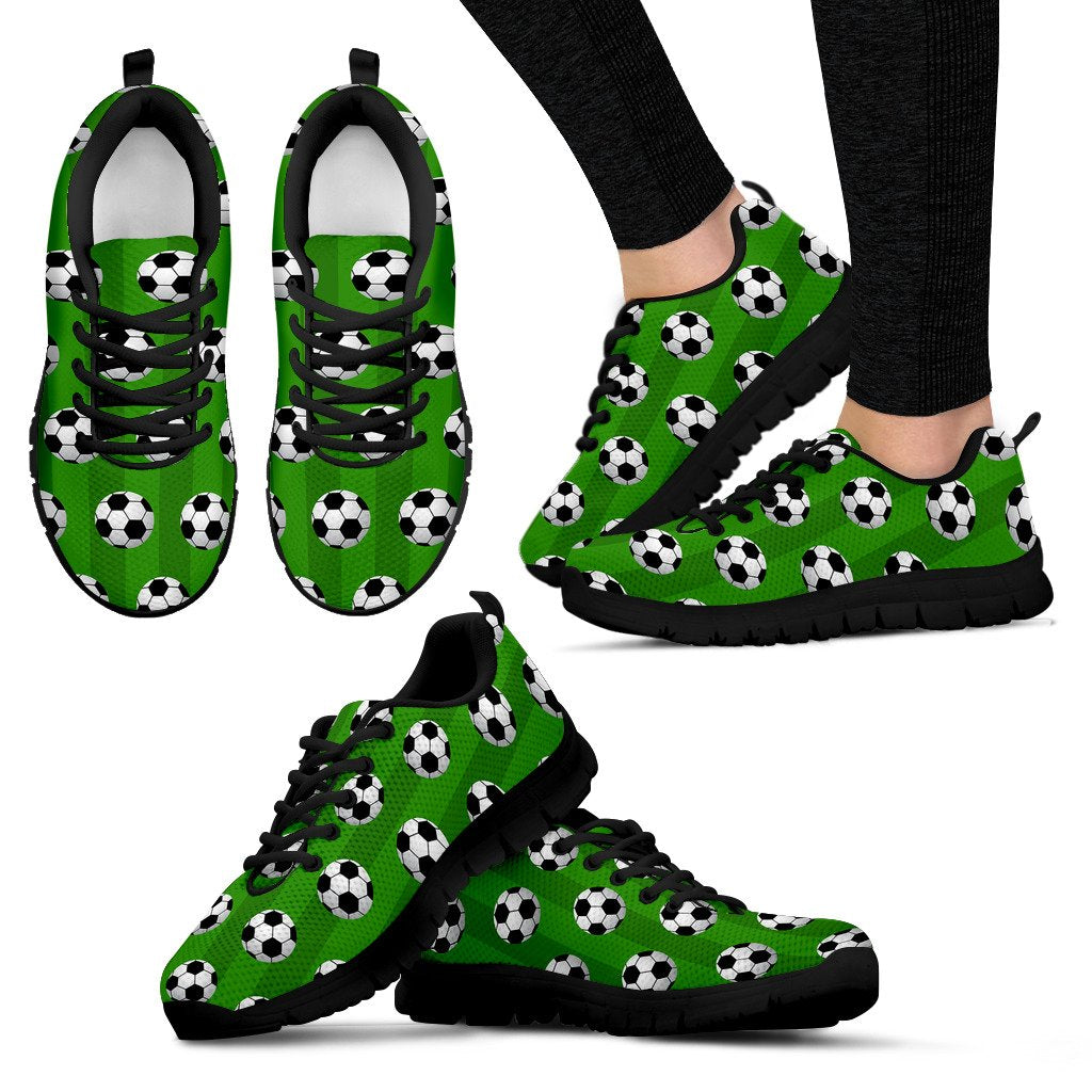 Soccer Ball Green Background Print Women Sneakers Shoes
