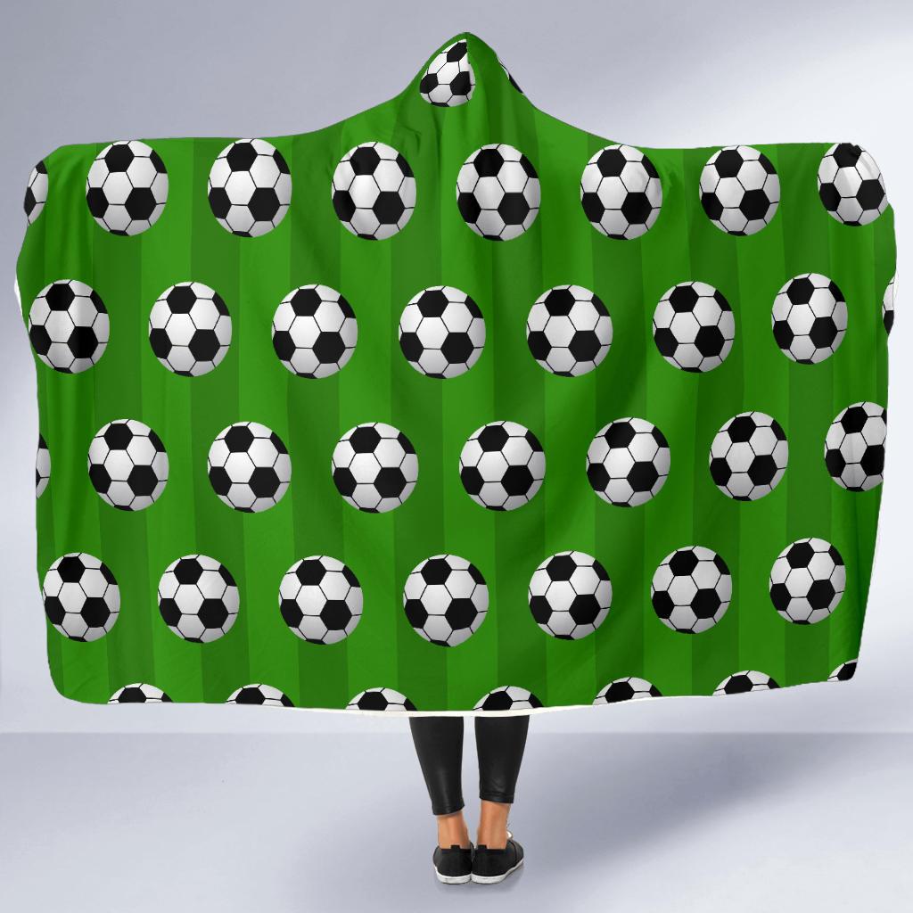 Soccer Ball Green Backgrpund Print Hooded Blanket-JTAMIGO.COM
