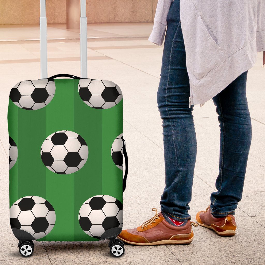 Soccer Ball Green Backgrpund Print Luggage Cover Protector