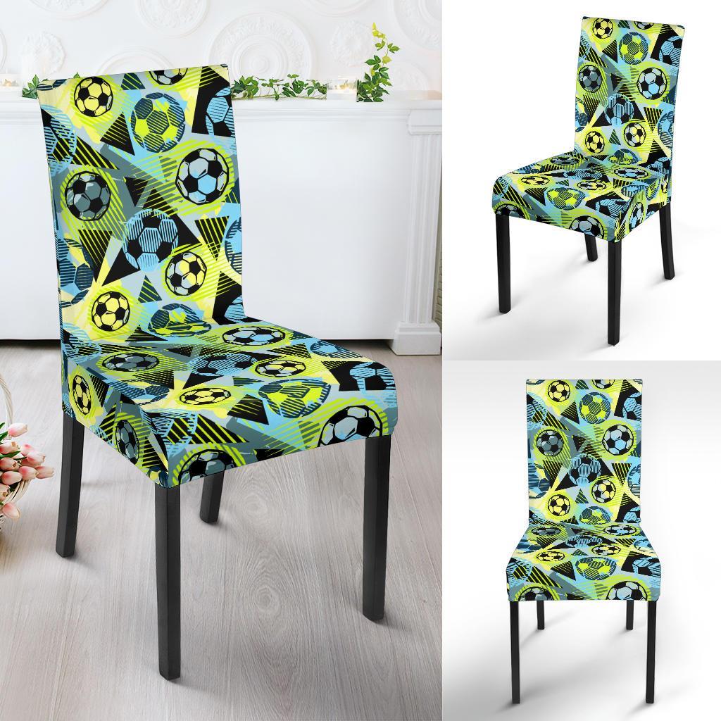 Soccer Ball Themed Print Design Dining Chair Slipcover-JTAMIGO.COM
