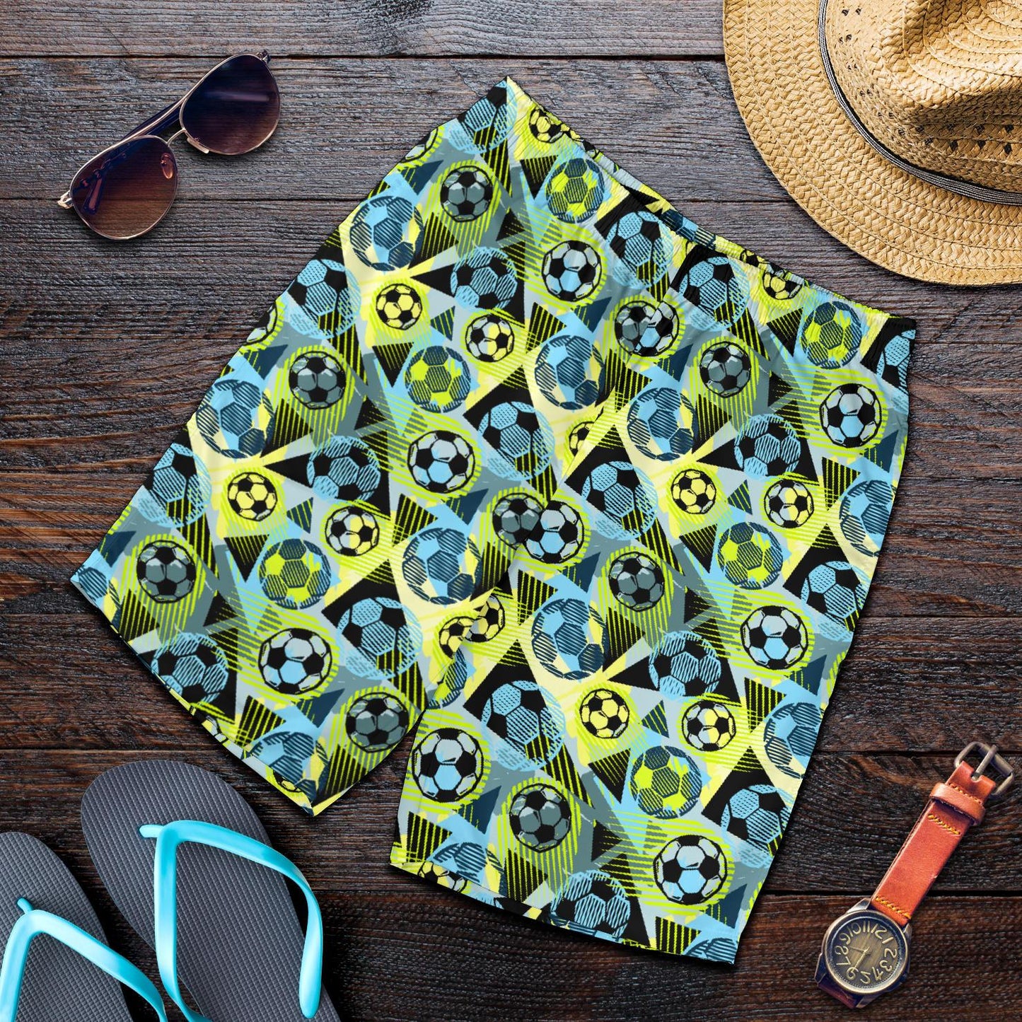 Soccer Ball Themed Print Design Mens Shorts-JTAMIGO.COM