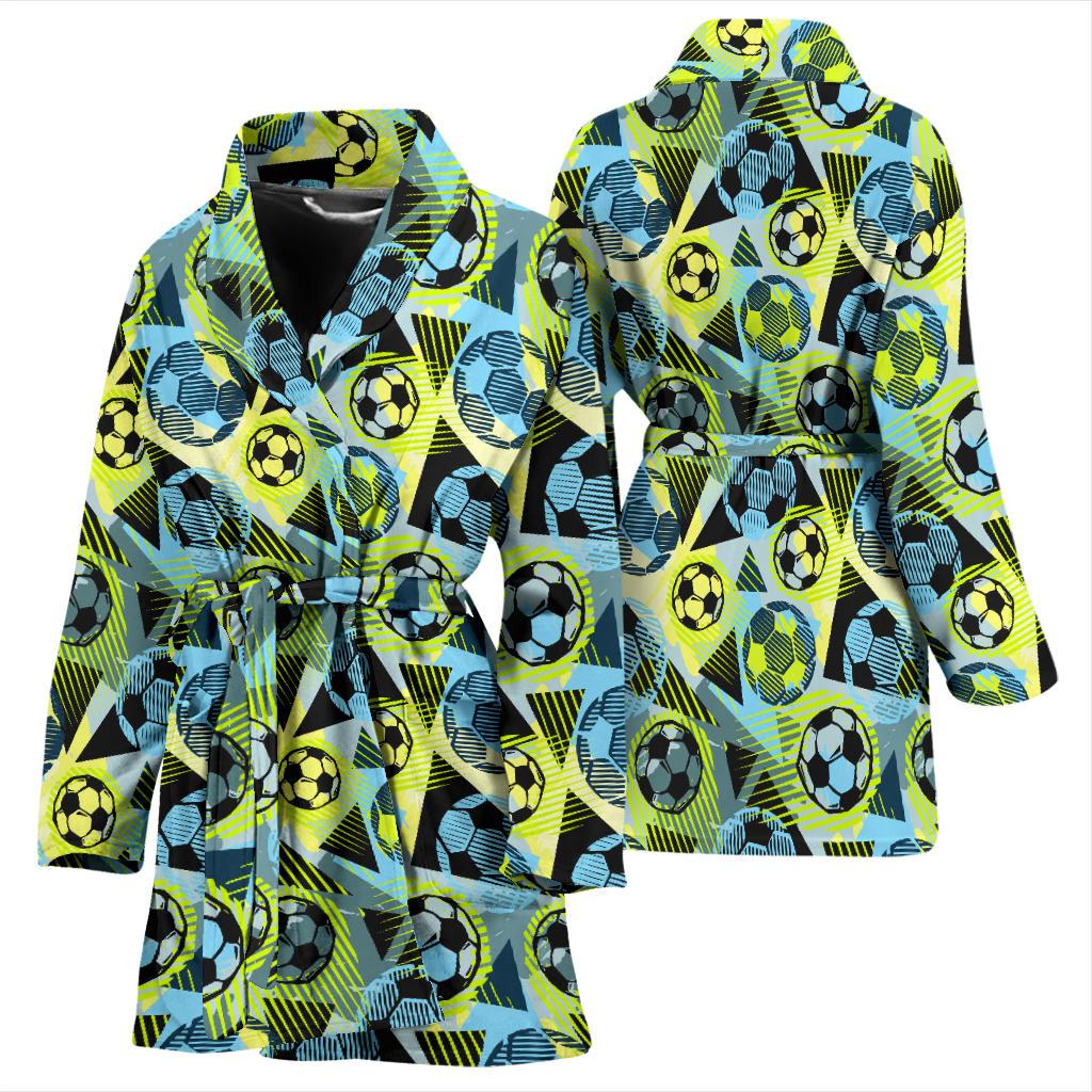 Soccer Ball Themed Print Design Women Bath Robe-JTAMIGO.COM