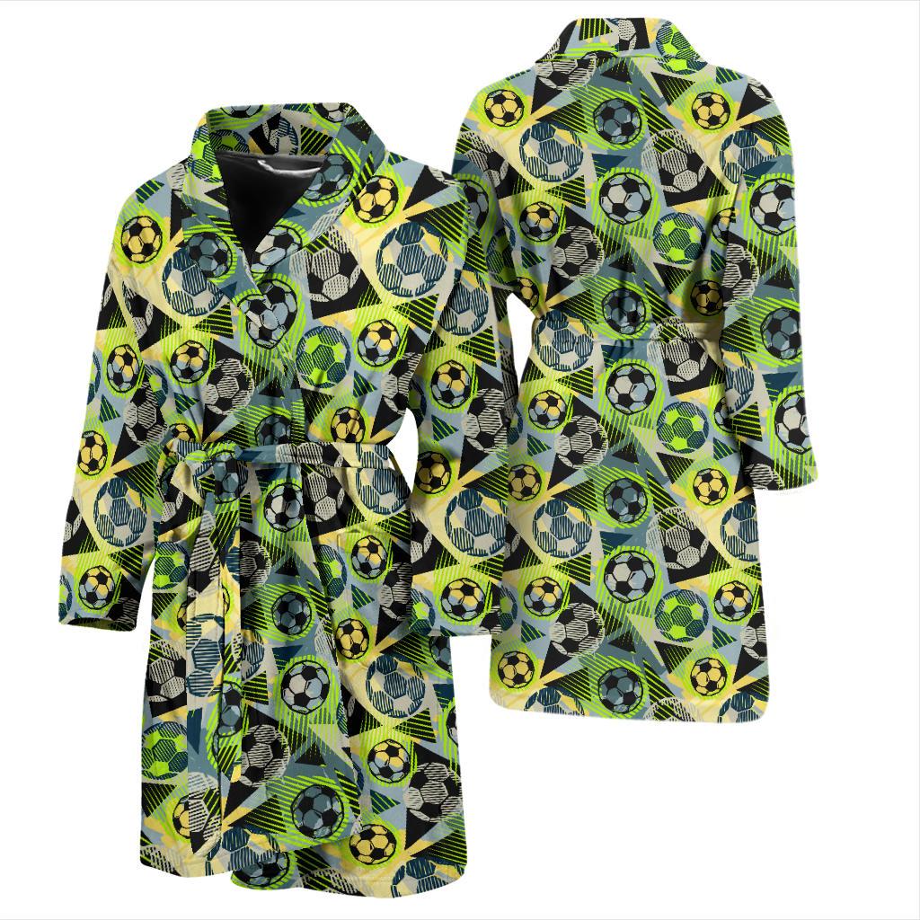 Soccer Ball Themed Print Pattern Men Bath Robe-JTAMIGO.COM