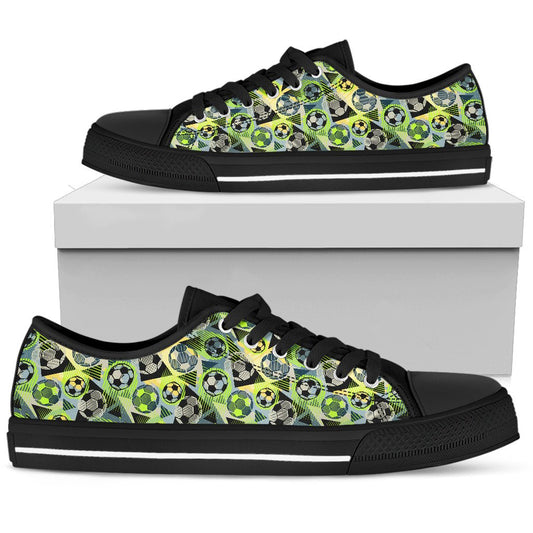 Soccer Ball Themed Print Pattern Women Low Top Shoes-JTAMIGO.COM