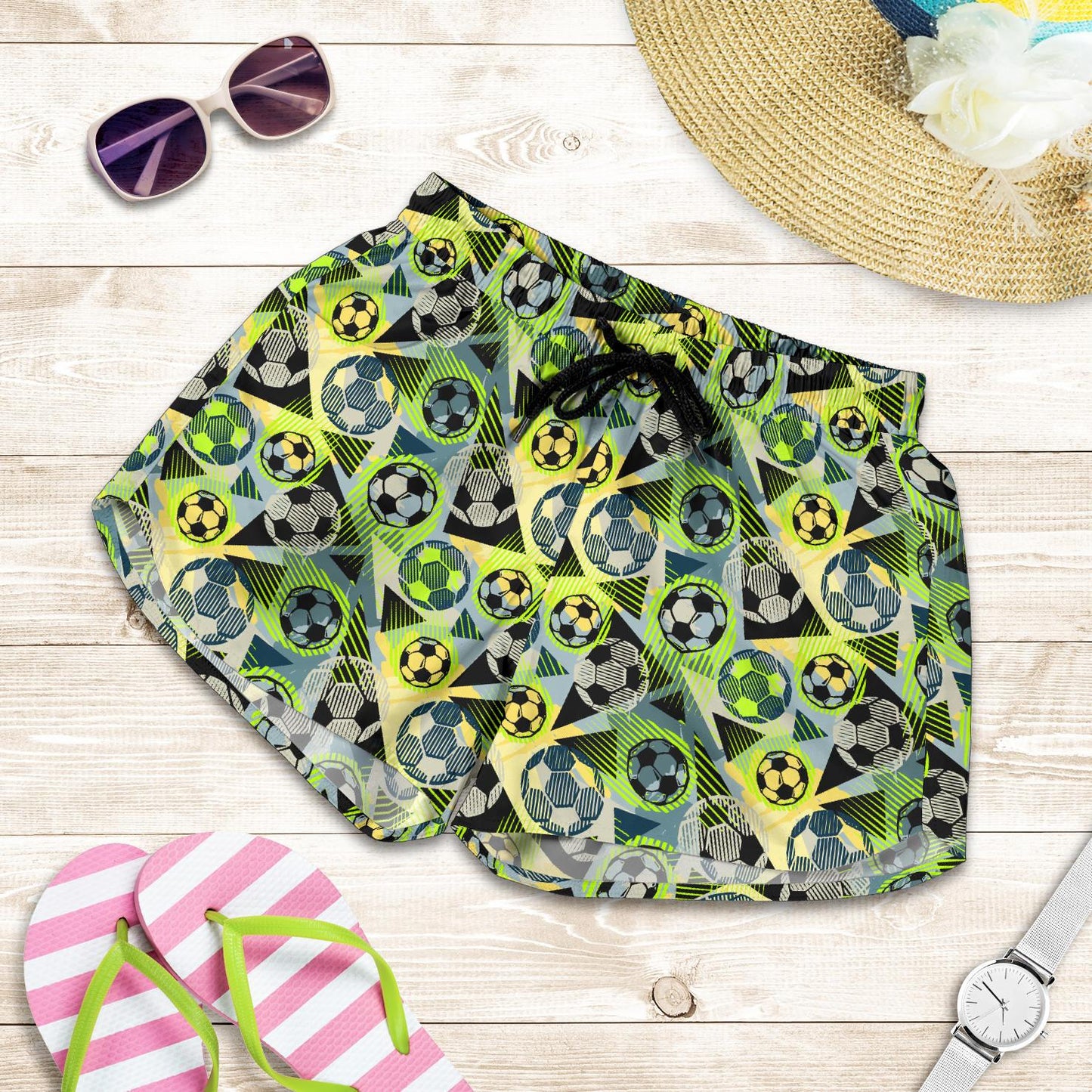 Soccer Ball Themed Print Pattern Women Shorts-JTAMIGO.COM