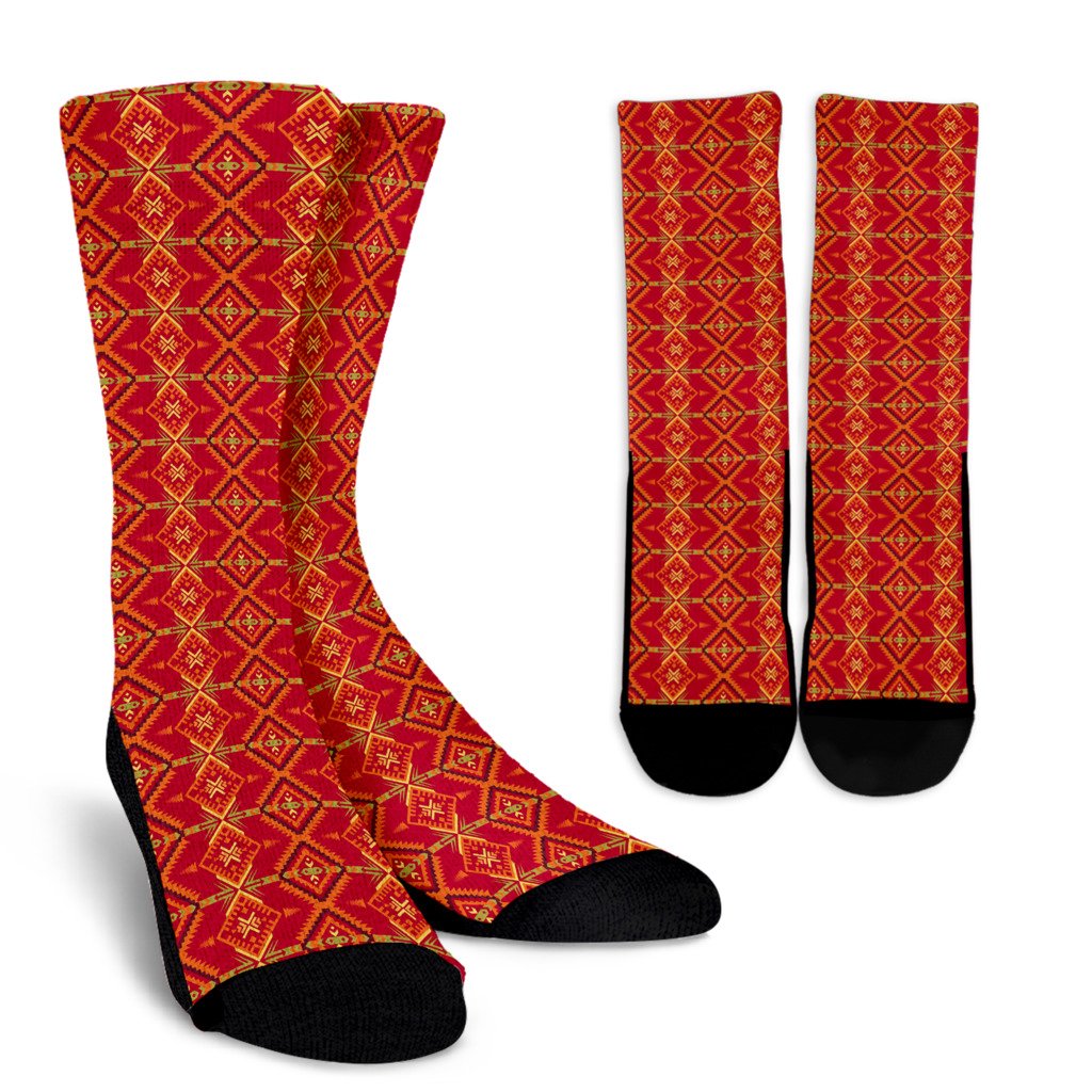 Southwest Aztec Design Themed Print Crew Socks