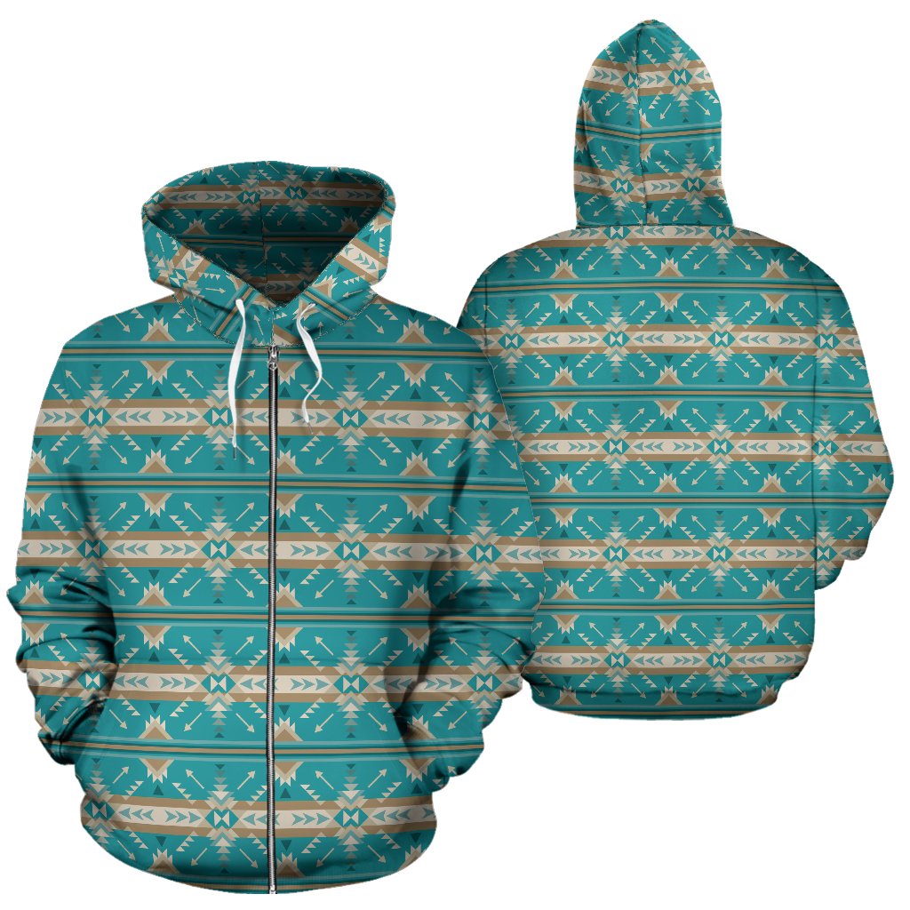 Southwest Native Design Themed Print Zip Up Hoodie