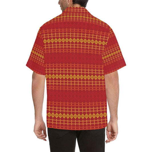 Southwest Red Gold Design Themed Print Men Aloha Hawaiian Shirt