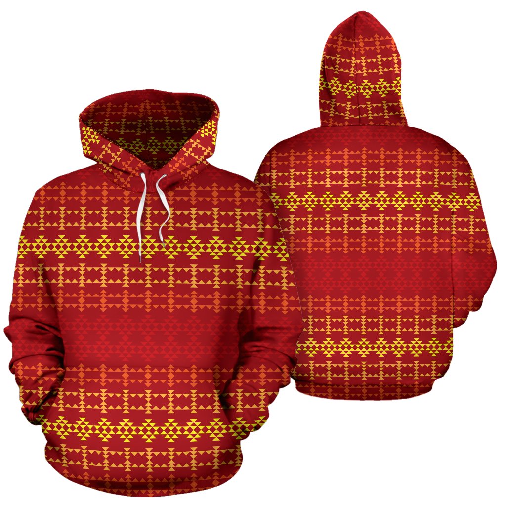 Southwest Red Gold Design Themed Print Pullover Hoodie