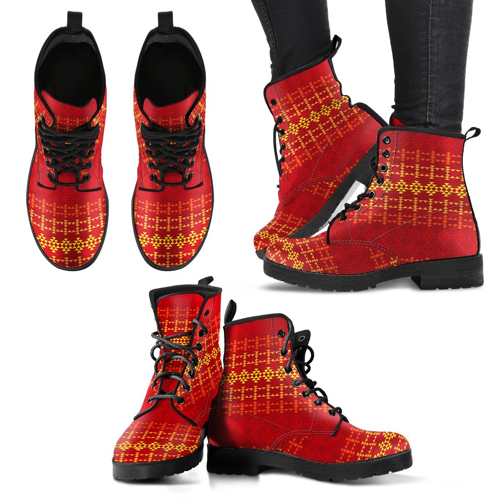 Southwest Red Gold Design Themed Print Women Leather Boots-JTAMIGO.COM