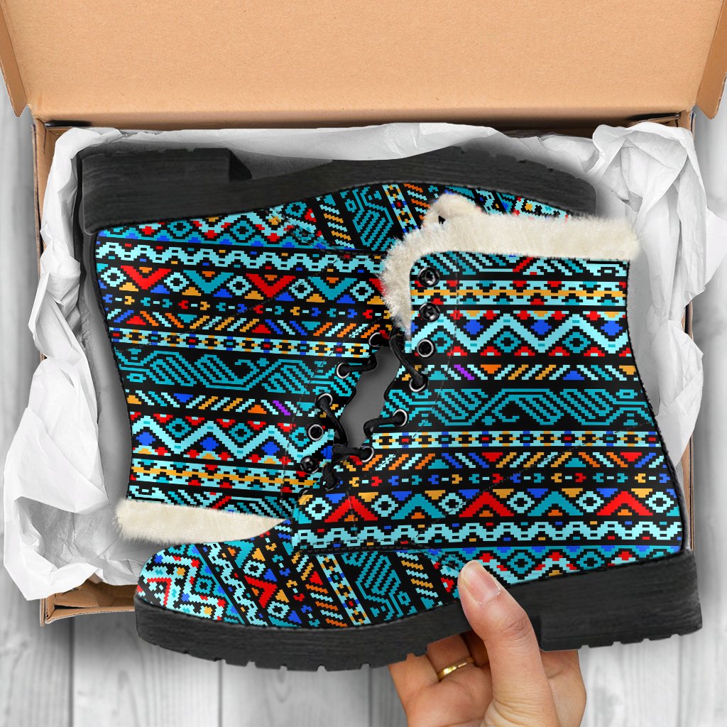 Southwestern Style Faux Fur Leather Boots-JTAMIGO.COM