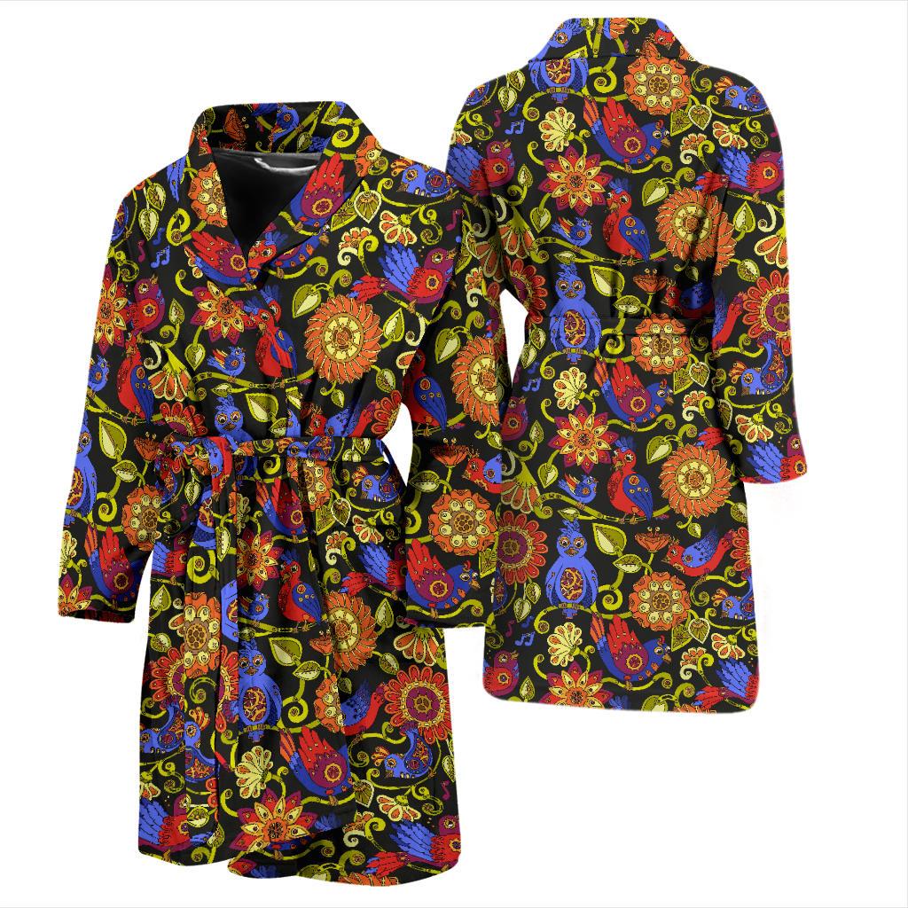 Steampunk Bird Design Themed Print Men Bath Robe-JTAMIGO.COM