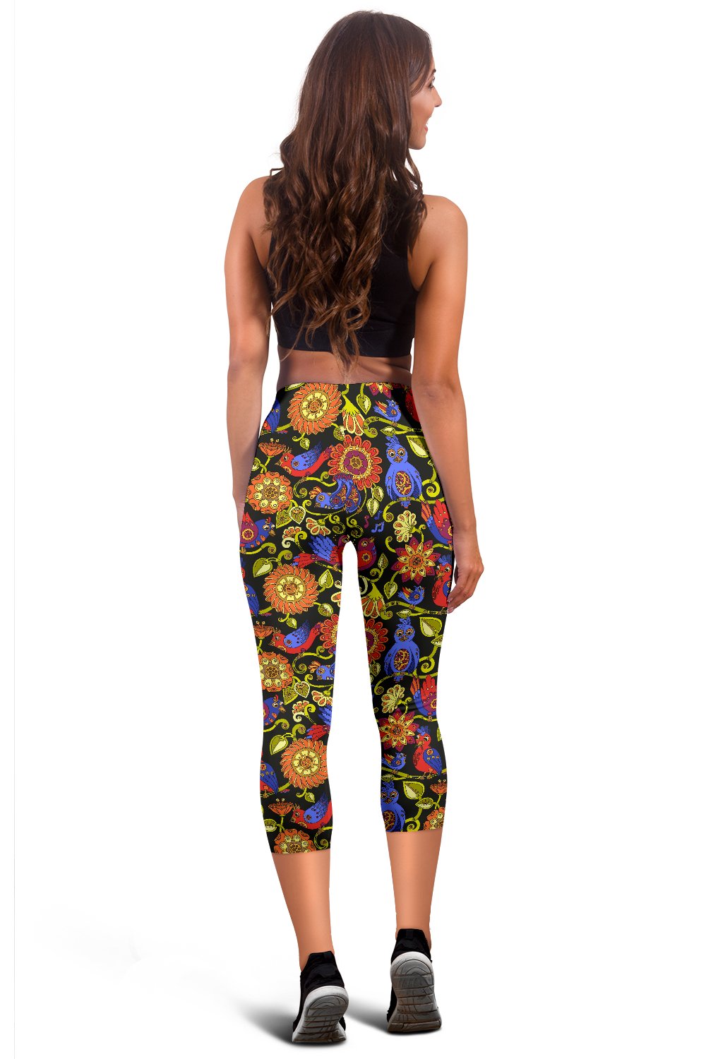 Steampunk Bird Design Themed Print Women Capris