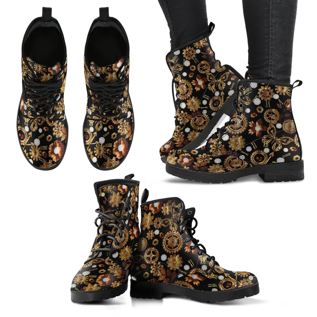 Steampunk Butterfly Design Themed Print Women Leather Boots-JTAMIGO.COM
