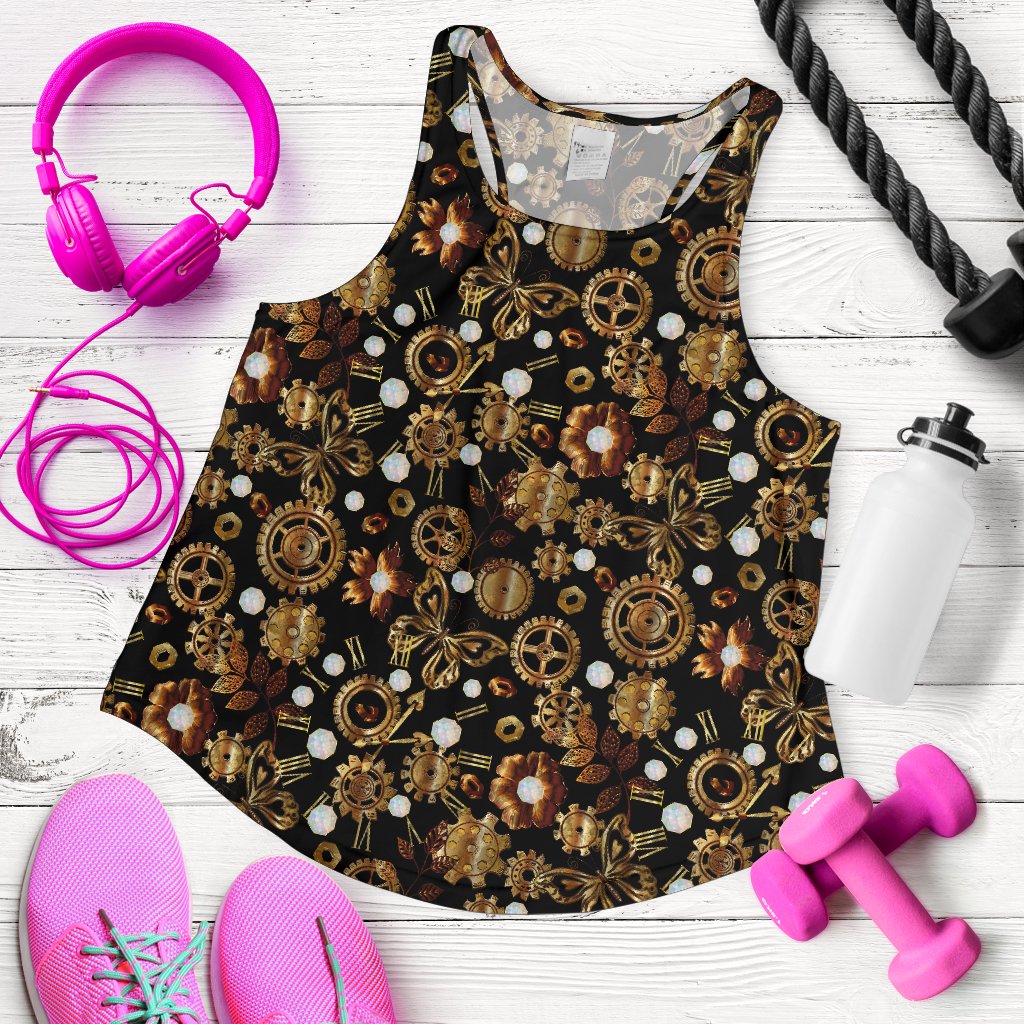 Steampunk Butterfly Design Themed Print Women Racerback Tank Top