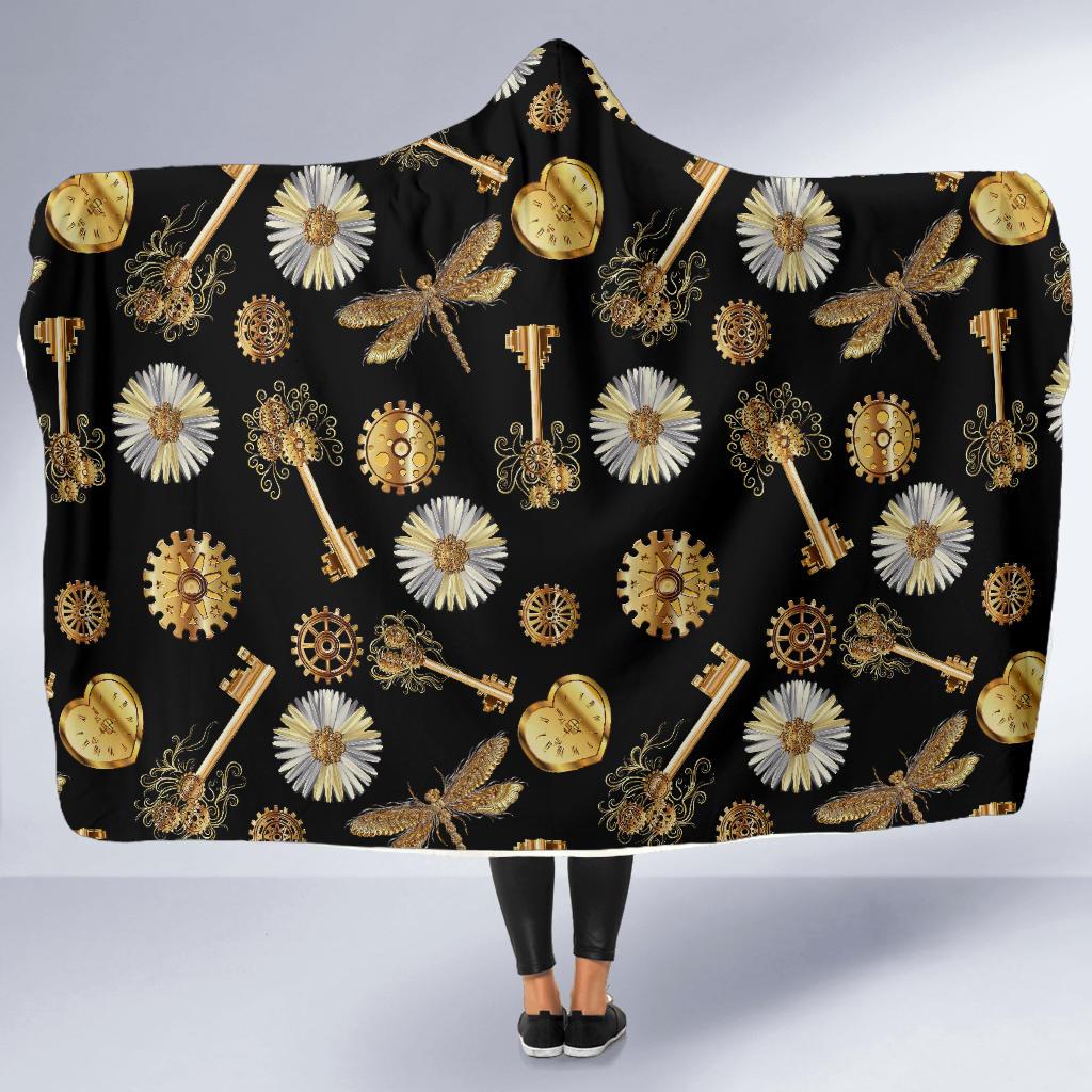 Steampunk Dragonfly Design Themed Print Hooded Blanket-JTAMIGO.COM