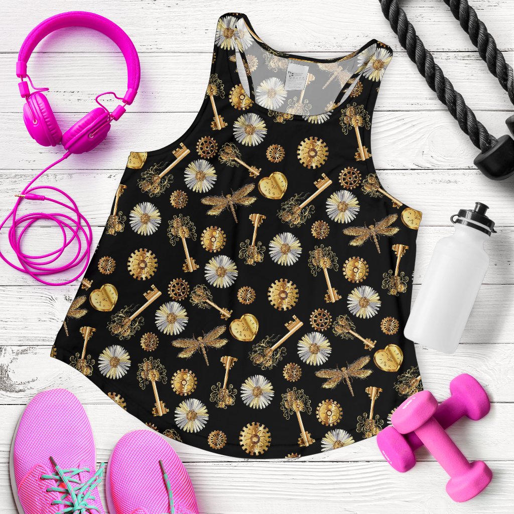 Steampunk Dragonfly Design Themed Print Women Racerback Tank Top