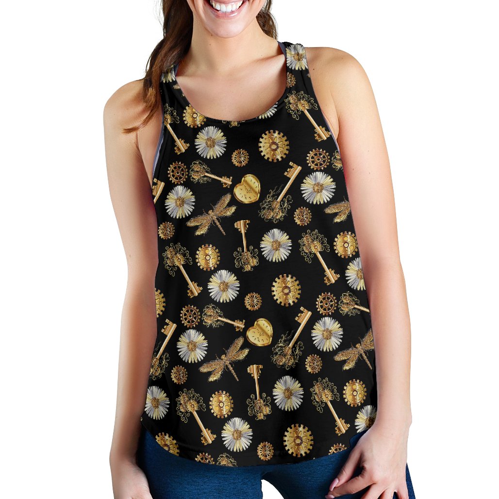 Steampunk Dragonfly Design Themed Print Women Racerback Tank Top