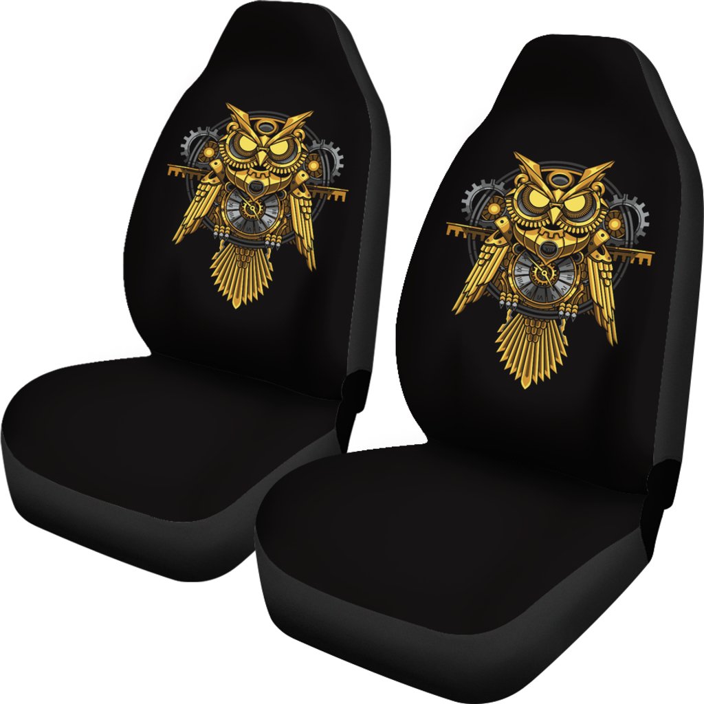 Steampunk Gold Owl Design Themed Print Universal Fit Car Seat Covers