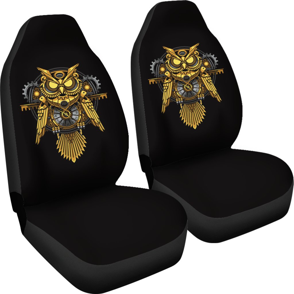 Steampunk Gold Owl Design Themed Print Universal Fit Car Seat Covers