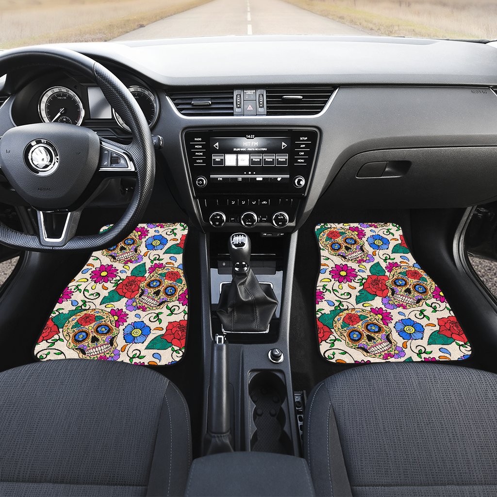 Sugar Skull Colorful Themed Print Car Floor Mats
