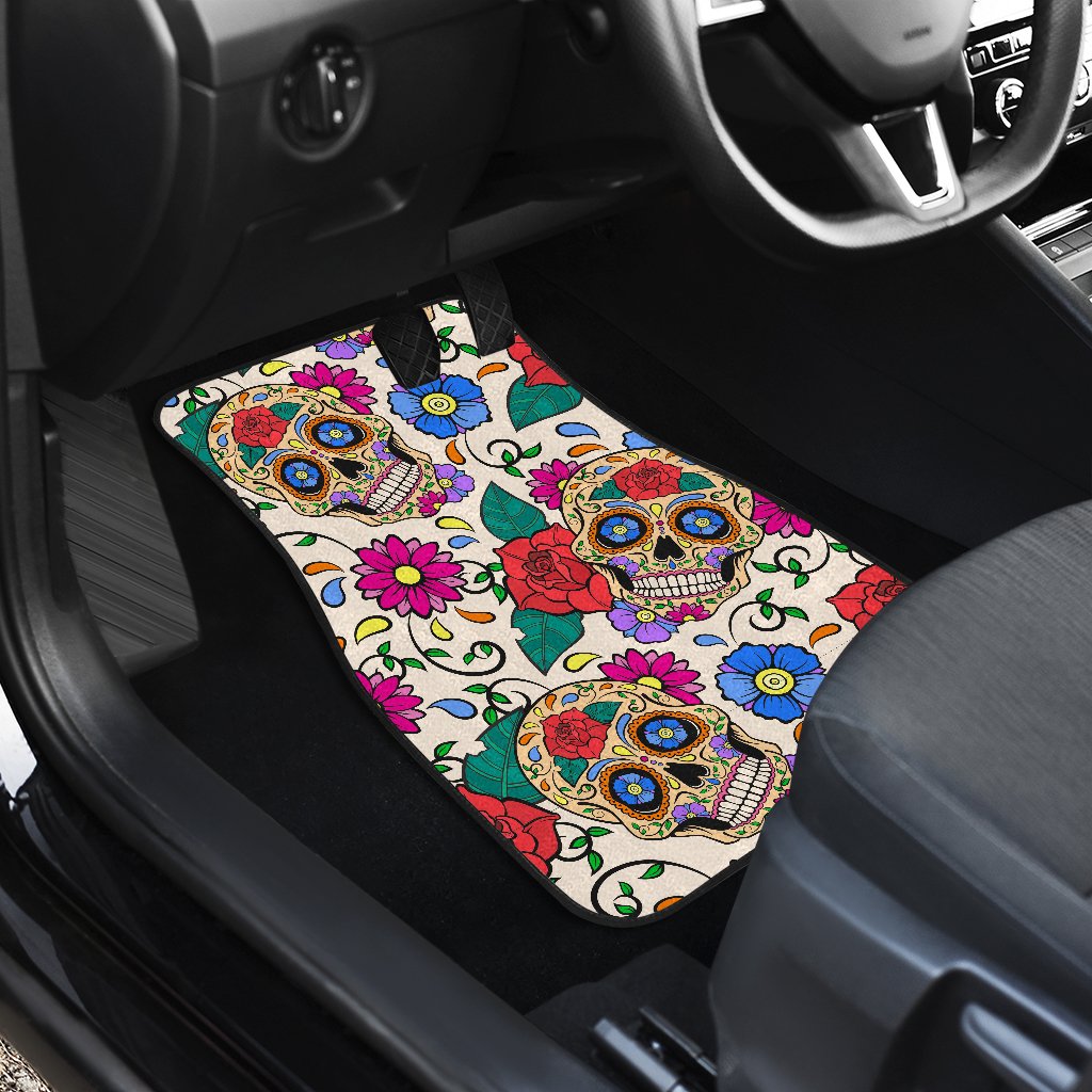Sugar Skull Colorful Themed Print Car Floor Mats
