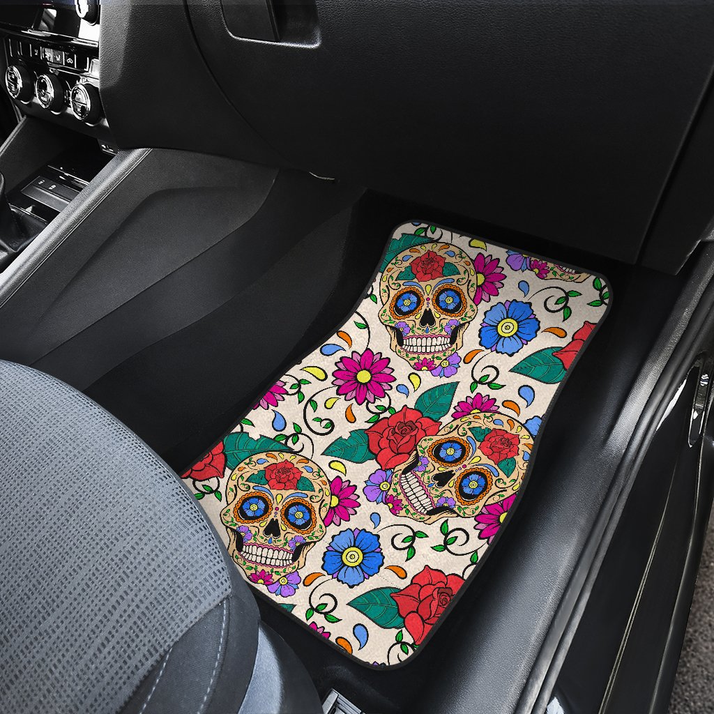 Sugar Skull Colorful Themed Print Car Floor Mats