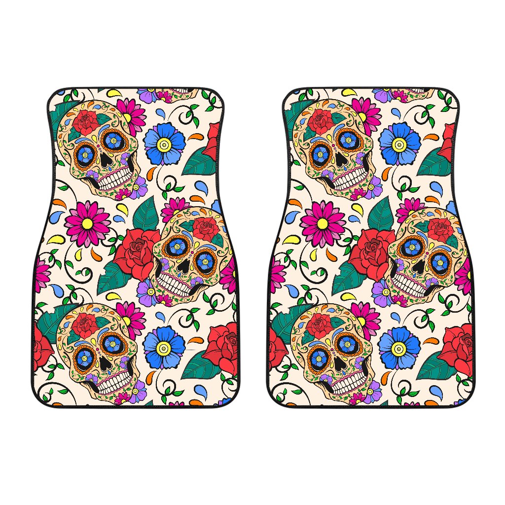 Sugar Skull Colorful Themed Print Car Floor Mats