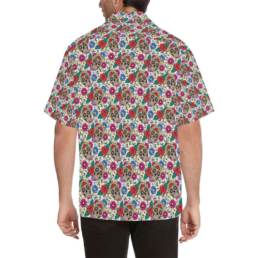 Sugar Skull Colorful Themed Print Men Aloha Hawaiian Shirt