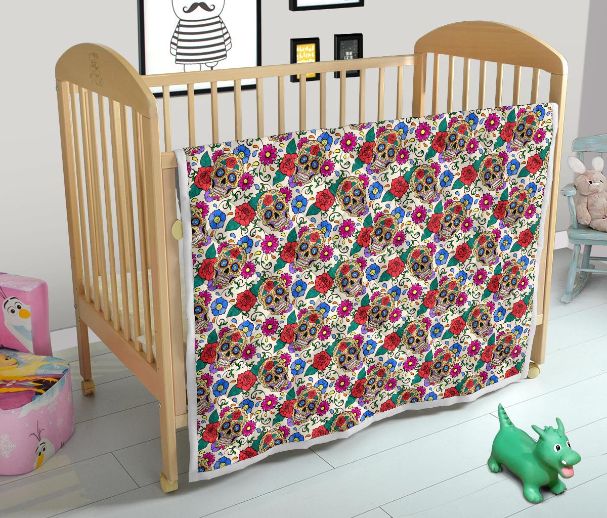 Sugar Skull Colorful Themed Print Premium Quilt-JTAMIGO.COM