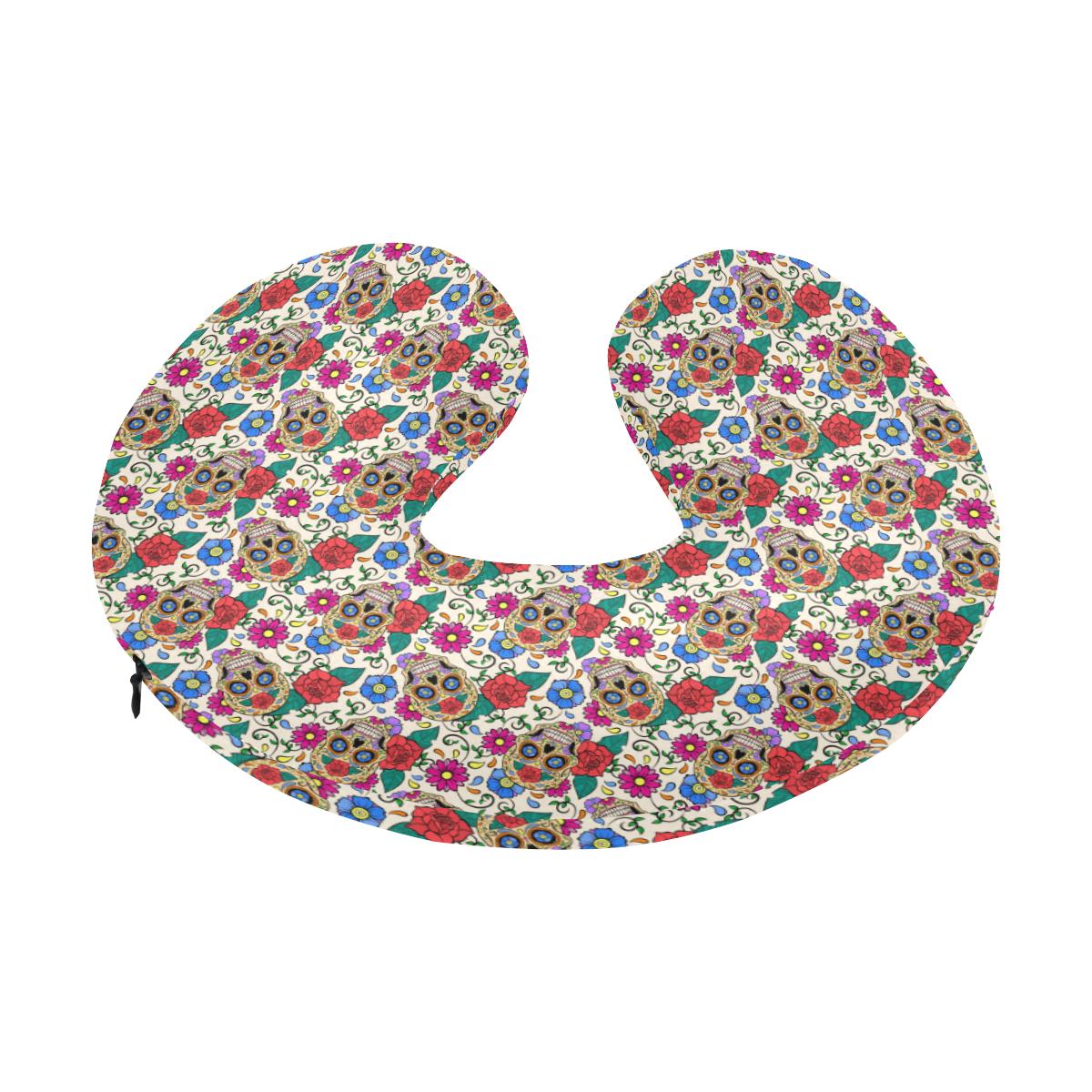Sugar Skull Colorful Themed Print U-Shaped Travel Neck Pillow-JTAMIGO.COM