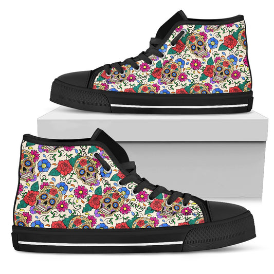 Sugar Skull Colorful Themed Print Women High Top Shoes
