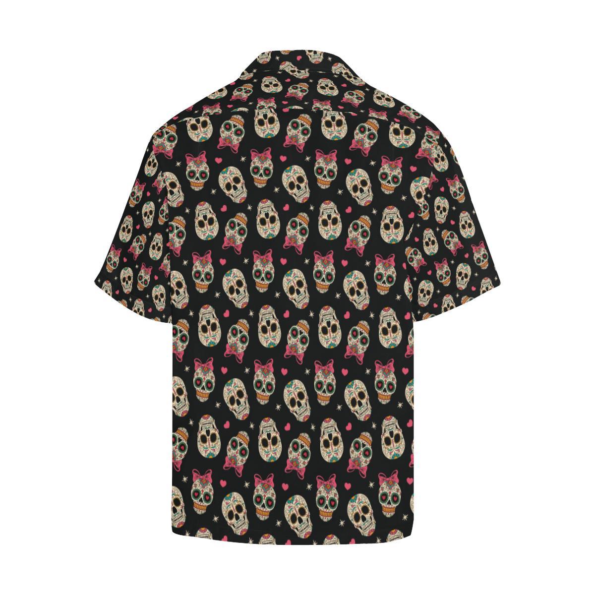 Sugar Skull Pink Bow Themed Print Men Aloha Hawaiian Shirt