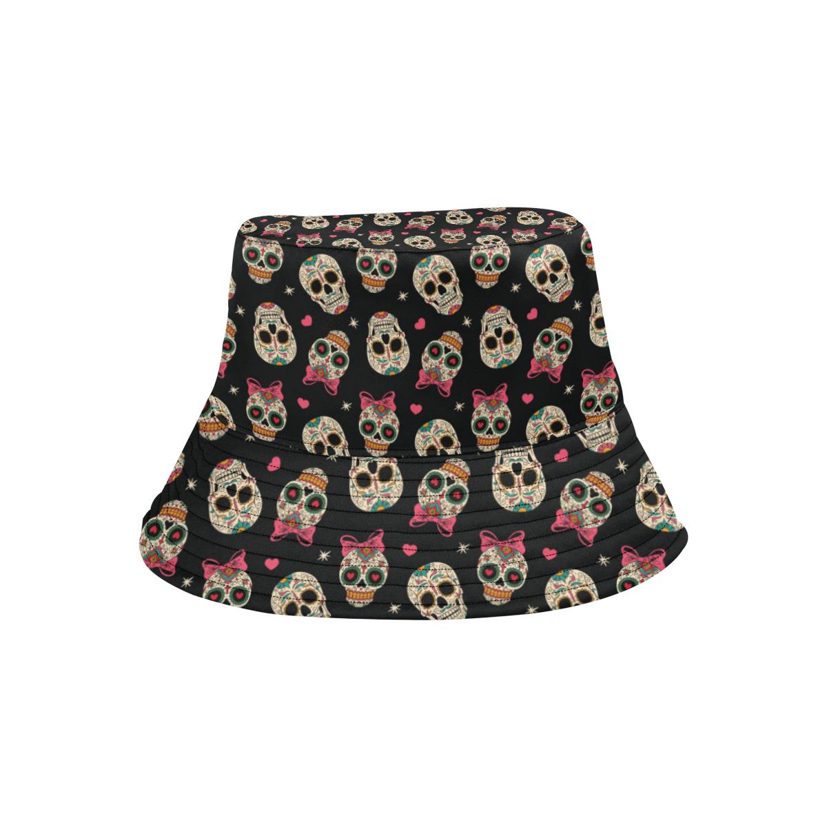Sugar Skull Pink Bow Themed Print Unisex Bucket Hat