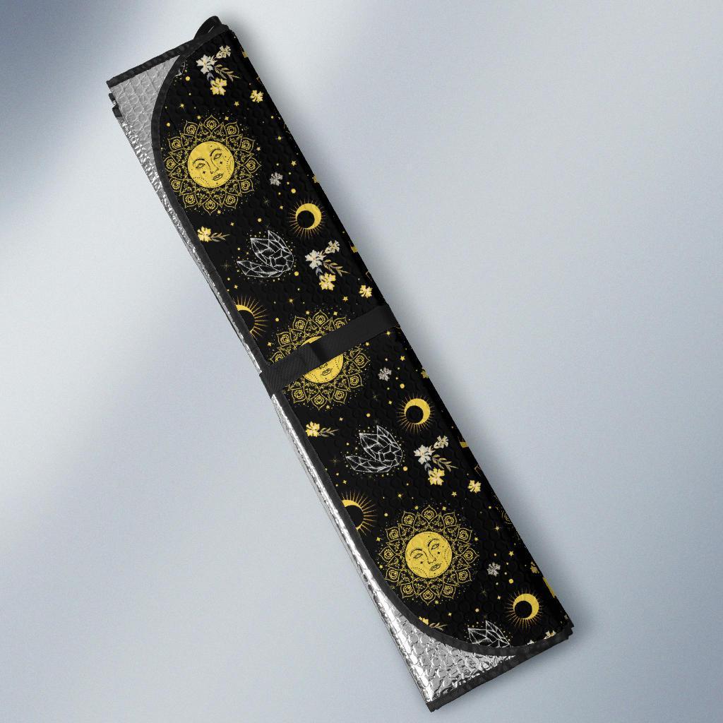 Sun Moon Golden Design Themed Print Car Sun Shade For Windshield