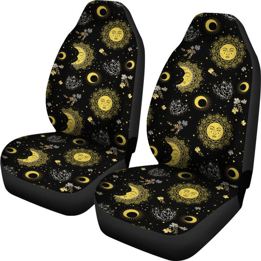Sun Moon Golden Design Themed Print Universal Fit Car Seat Covers